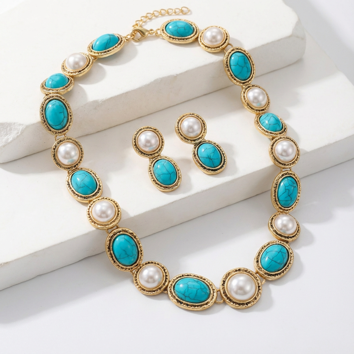 Ensemble Déclaration en Or Antique Turquoise &amp; Perle