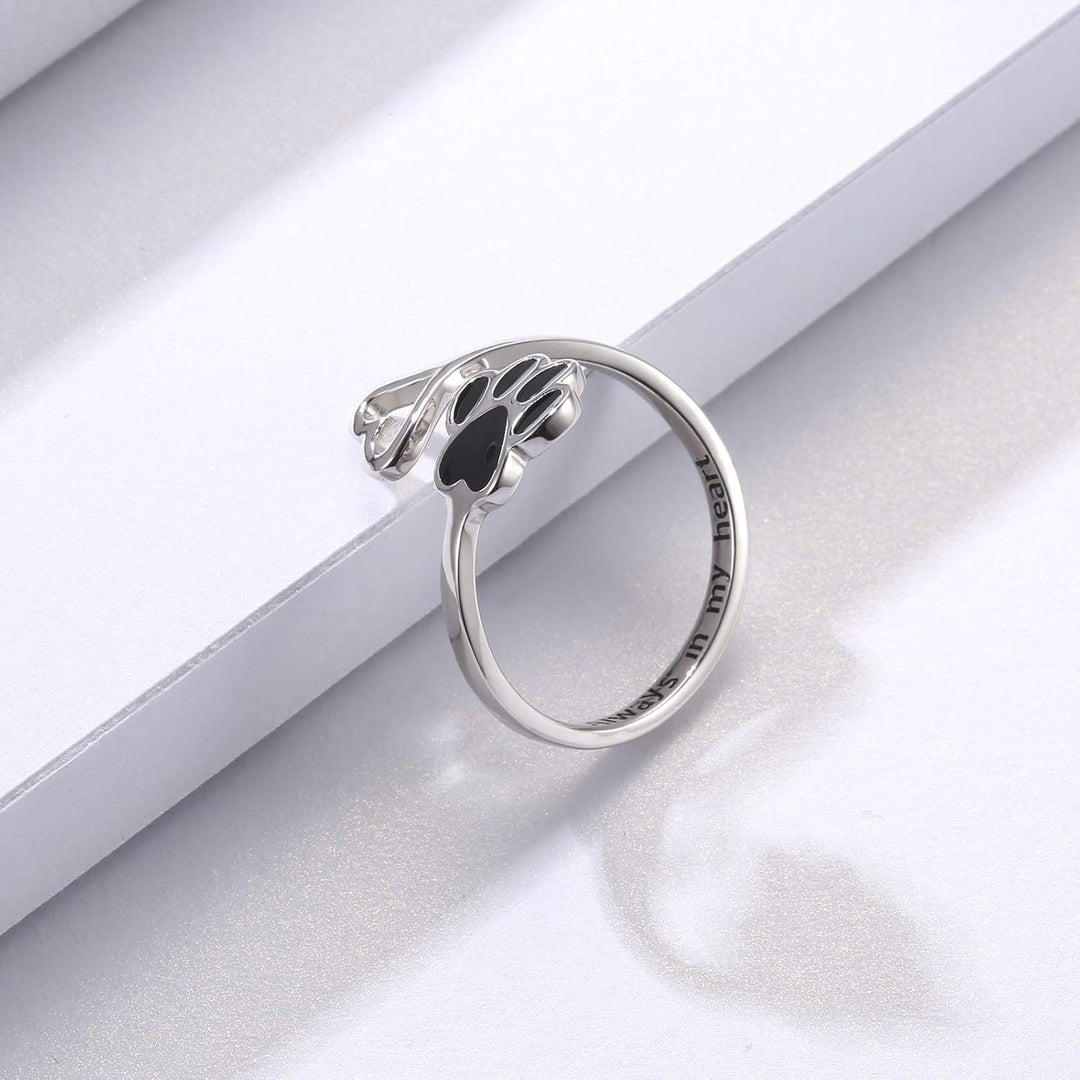 Bague Artisanale Patte et Cœur – Argent Sterling 925 Ajustable
