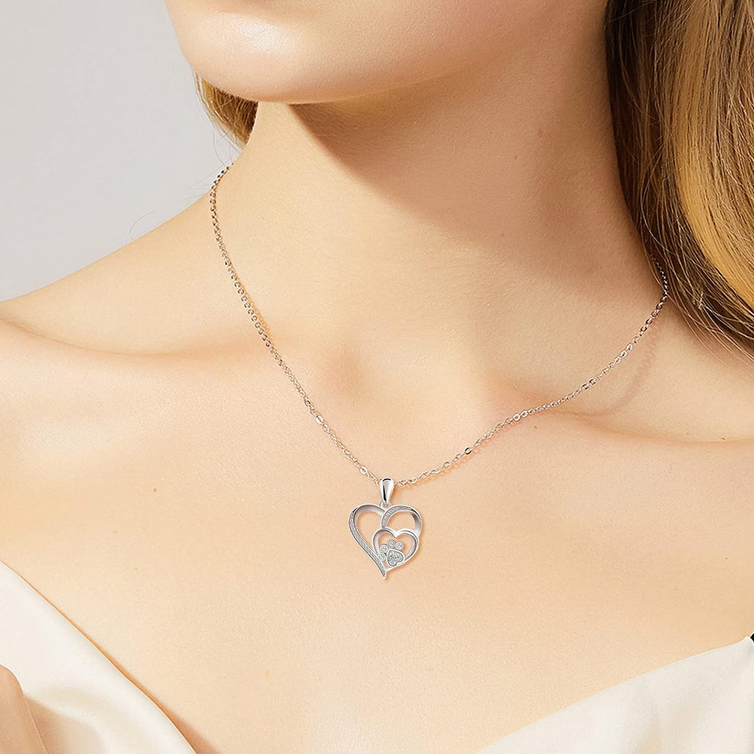Collier en Argent Sterling avec Pattes et Cœur en Zirconia
