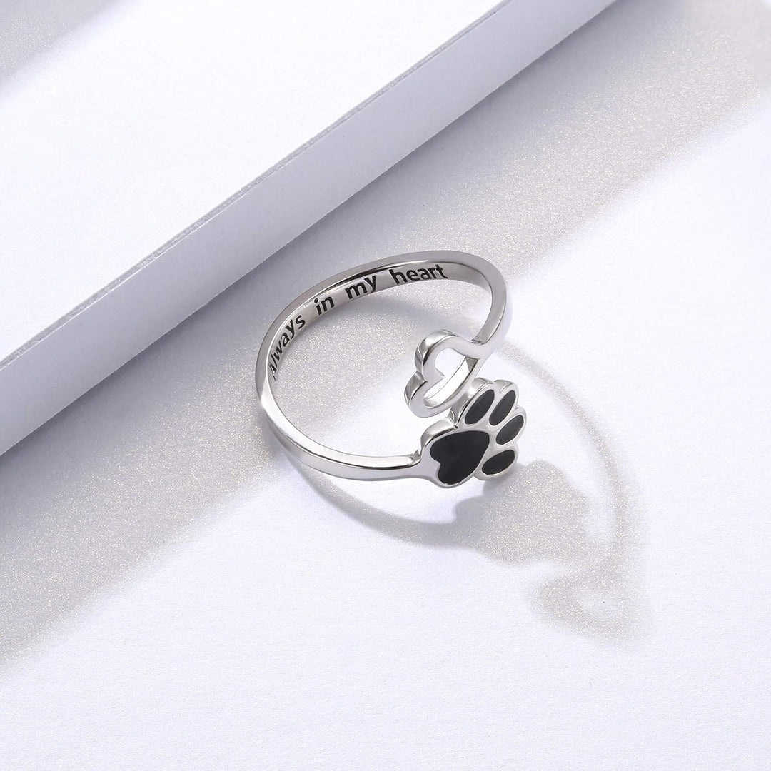 Bague Artisanale Patte et Cœur – Argent Sterling 925 Ajustable