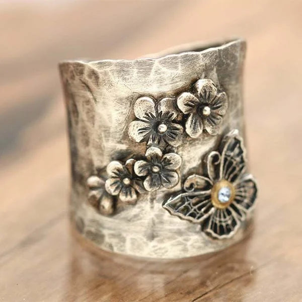 Bague Large en Forme de Fleurs, Abeilles et Papillons
