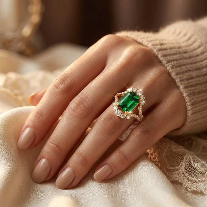 Emerald Halo Ring
