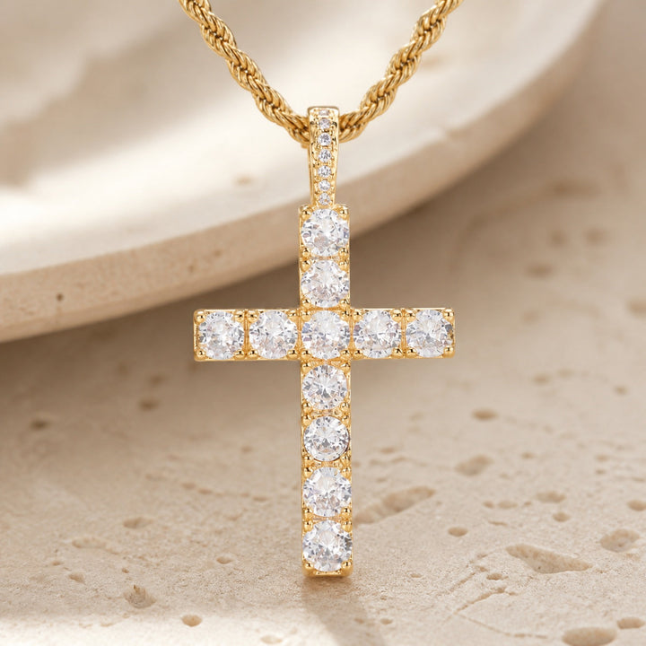 Collier en Moissanite Doré Croisé
