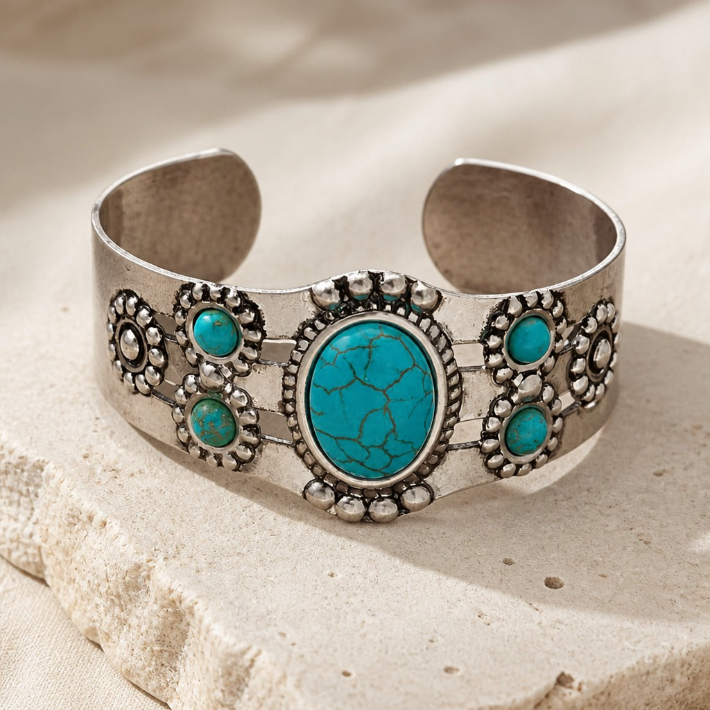 Bracelet Ovale Ouvert en Turquoise