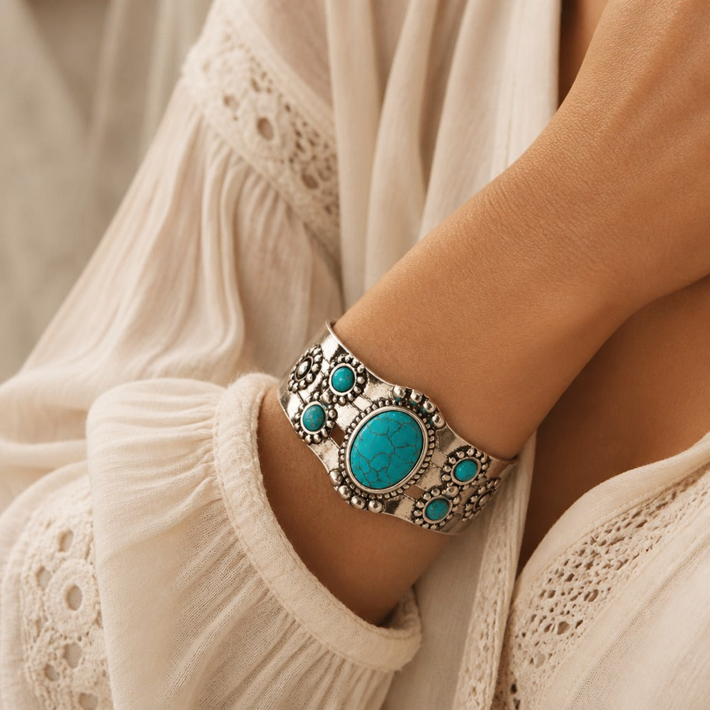 Bracelet Ovale Ouvert en Turquoise
