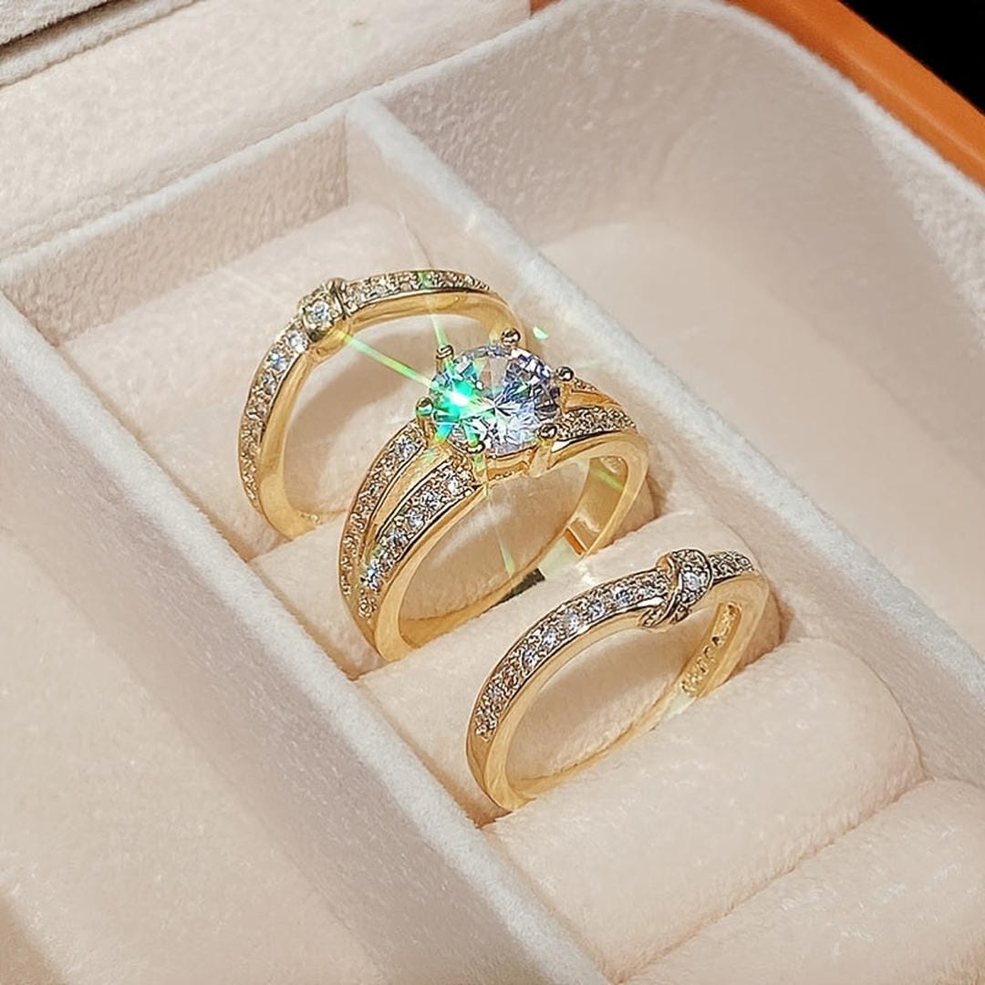 Ensemble de Bagues Ronde en Pavé