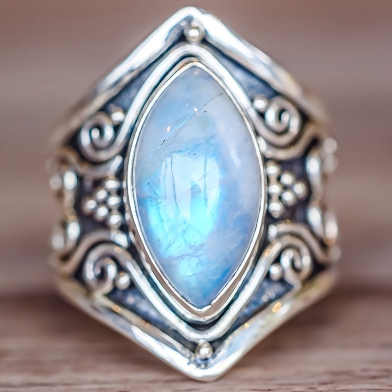 Bague Statement en Pierre de Lune Marquise Sertie
