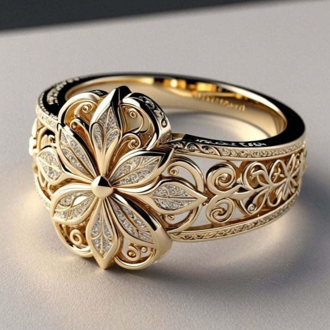 Bague Florale Exotique en Or et Zirconia