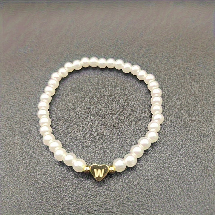 Personalised Pearl Bead Bracelet with Heart Initial Charm