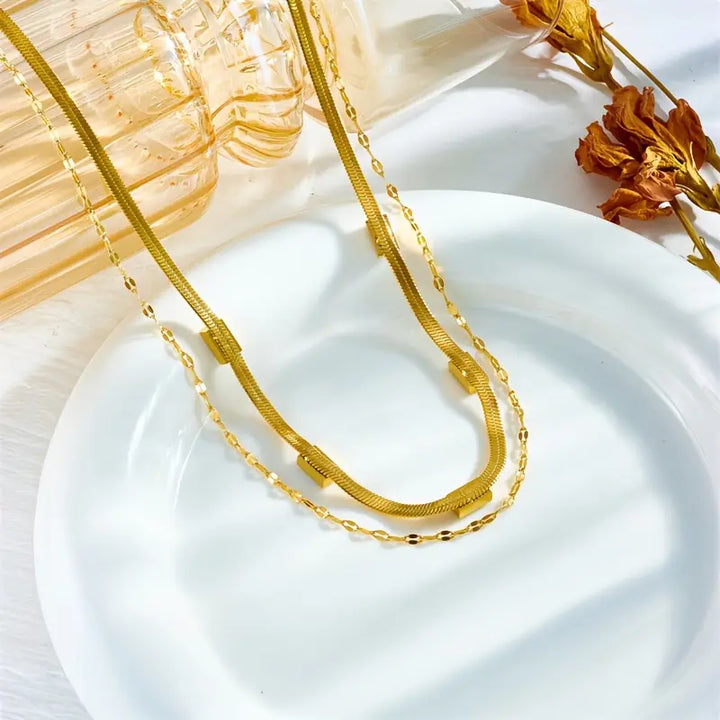 Sorella Gem Double Layer Retro Necklace | Gold