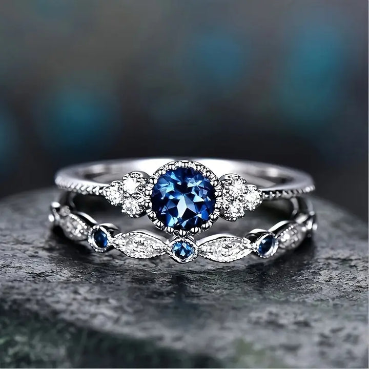 Sapphriel Crown Ring Set | White Gold