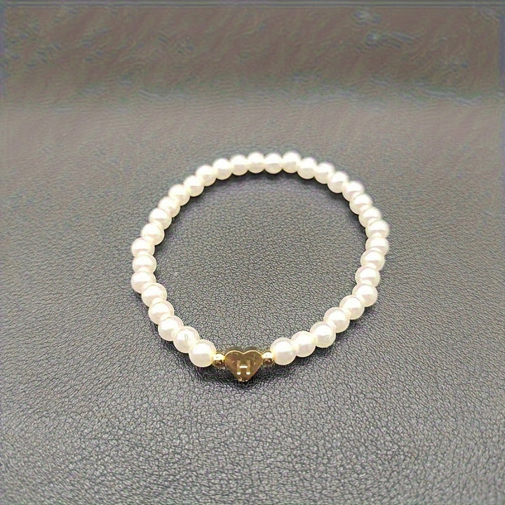 Personalised Pearl Bead Bracelet with Heart Initial Charm