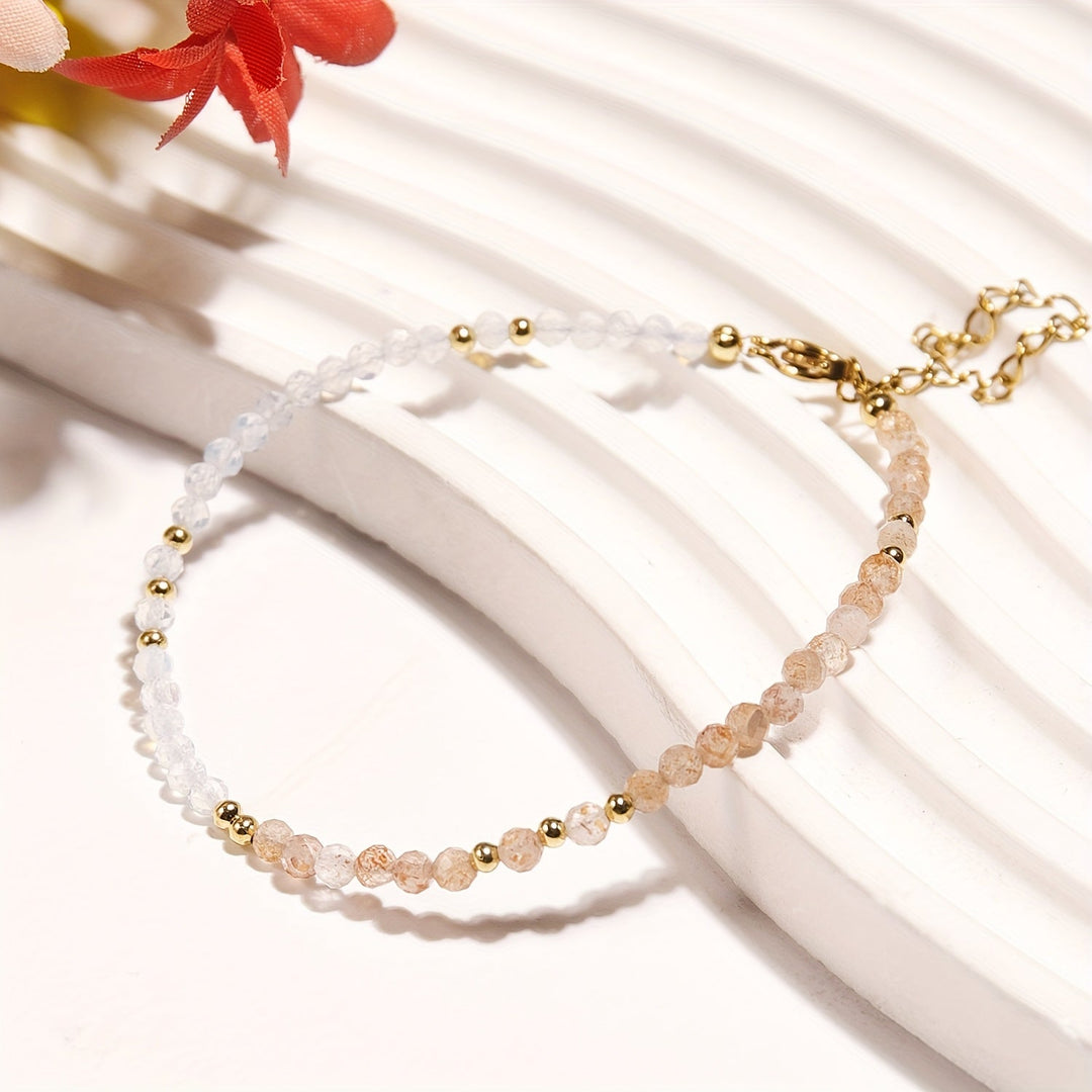 Bracelet en Pierre de Lune Naturelle et Pierre de Soleil