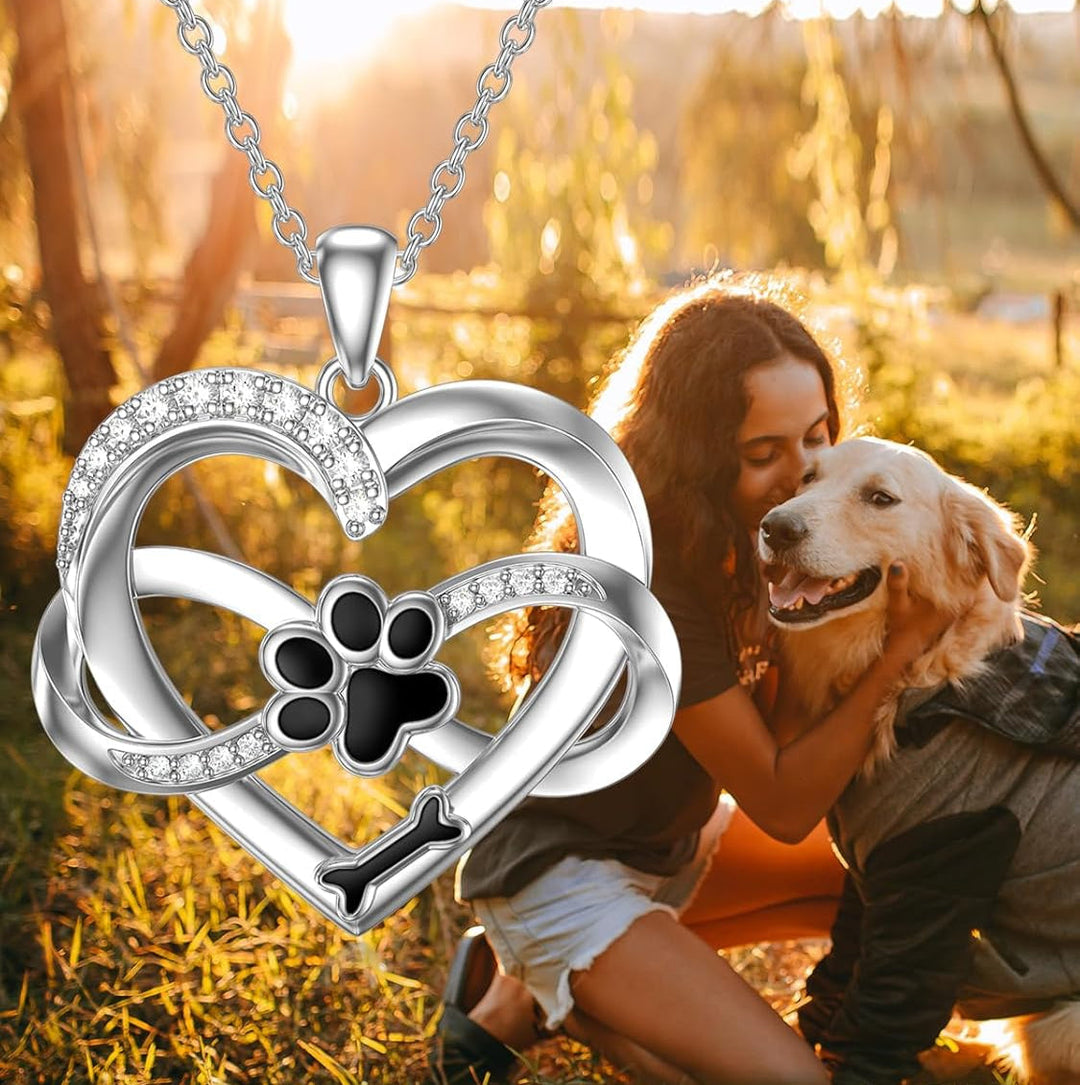 Collier Infini Cœur et Patte en Argent Sterling 925 avec Zirconia