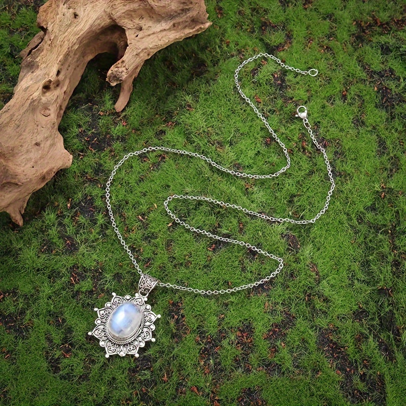 Collier Pendentif en Pierre de Lune Tournesol Bohème