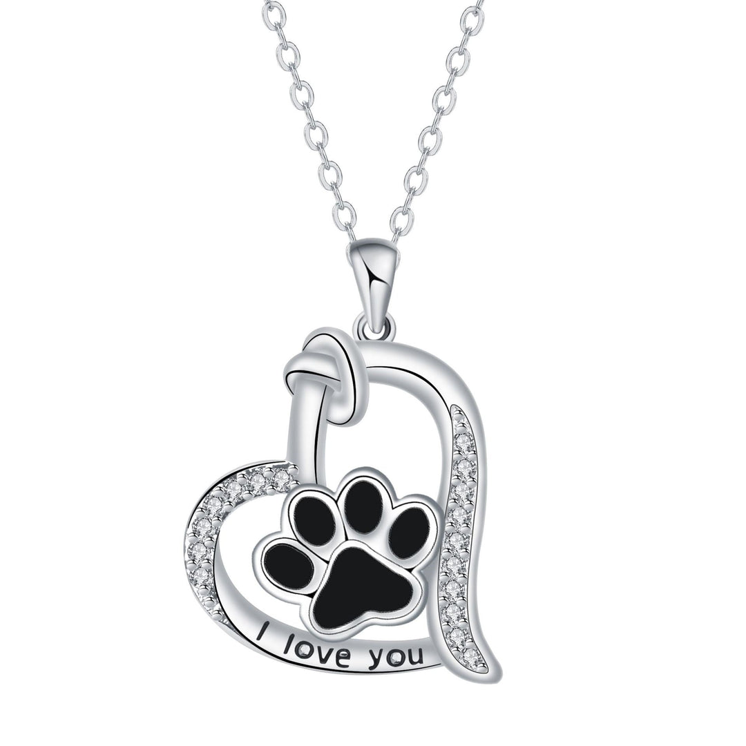 Collier en Forme de Cœur avec Empreinte de Patte de Chien en Zirconium