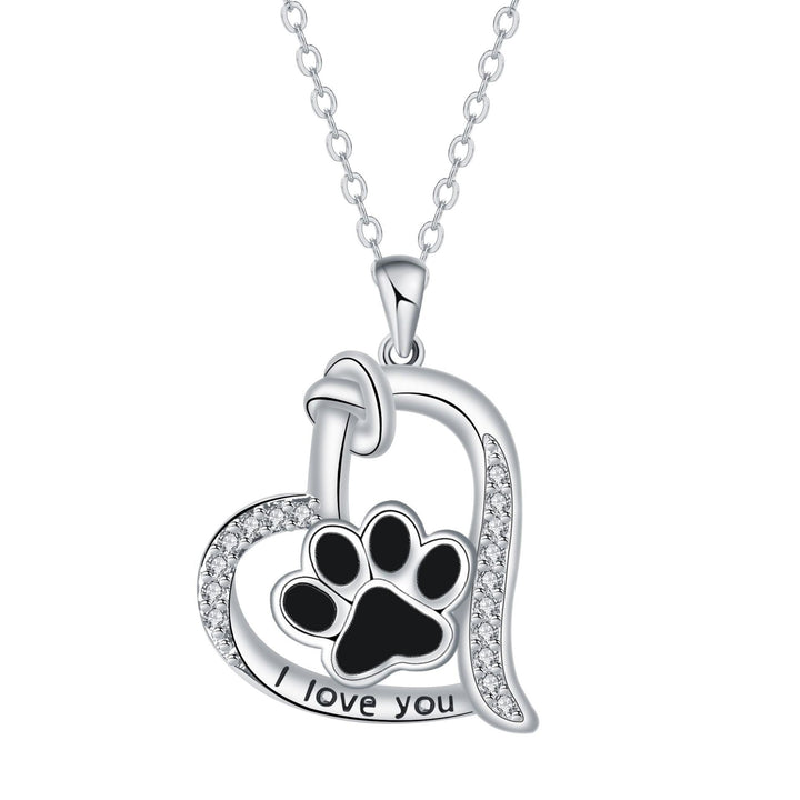 Collier en Forme de Cœur avec Empreinte de Patte de Chien en Zirconium