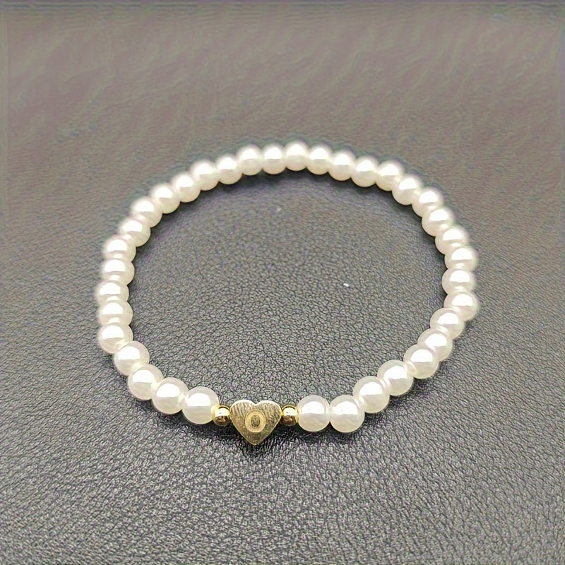 Personalised Pearl Bead Bracelet with Heart Initial Charm
