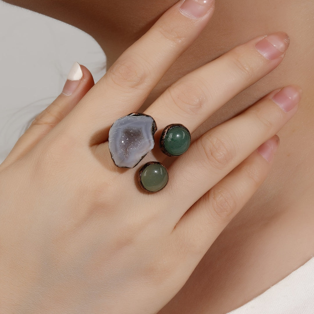 Bague en Agate Bohémienne Pierre de Cave