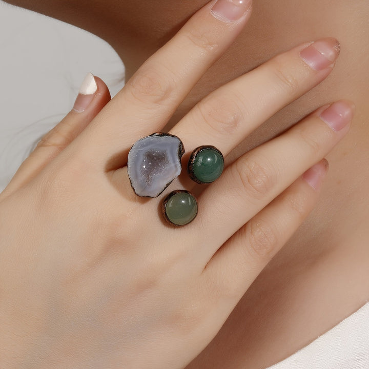 Bague en Agate Bohémienne Pierre de Cave