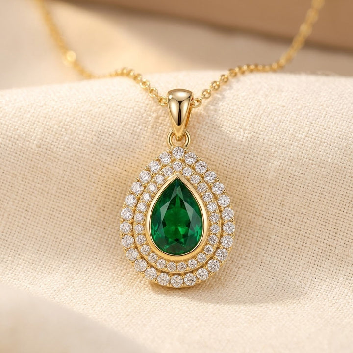 Gold and Emerald Teardrop Necklace