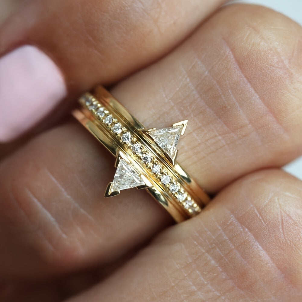 Bague Mosaïque en Zirconium Triangulaire de Luxe