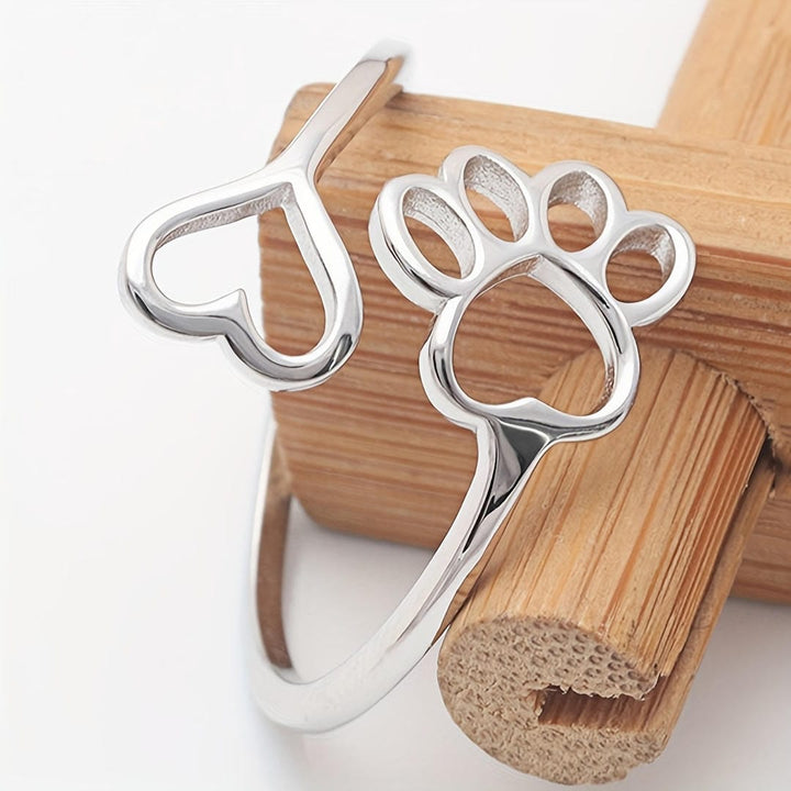 Bague ajustable en forme de cœur avec empreinte de patte de chien