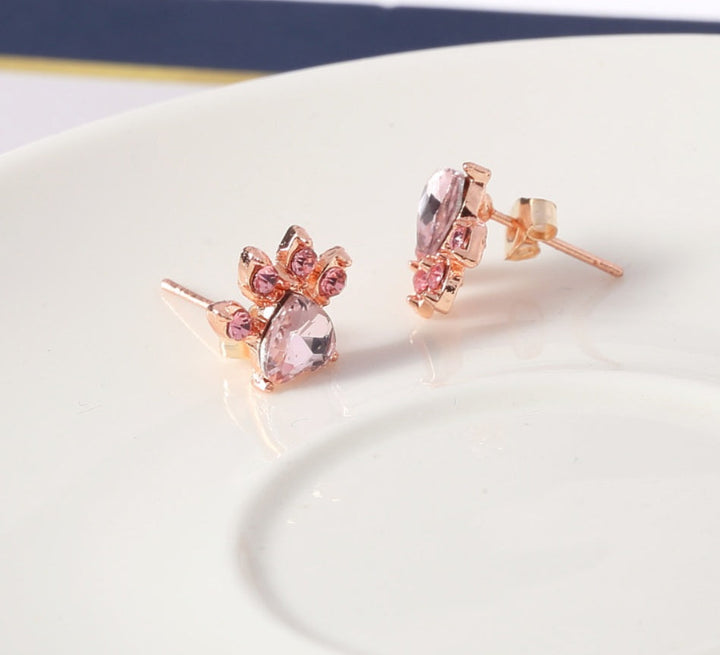 Ensemble de Bijoux Pattes en Or Rose – 4 Pièces avec Cœur en Zirconium (Bague, Collier, Boucles d&
