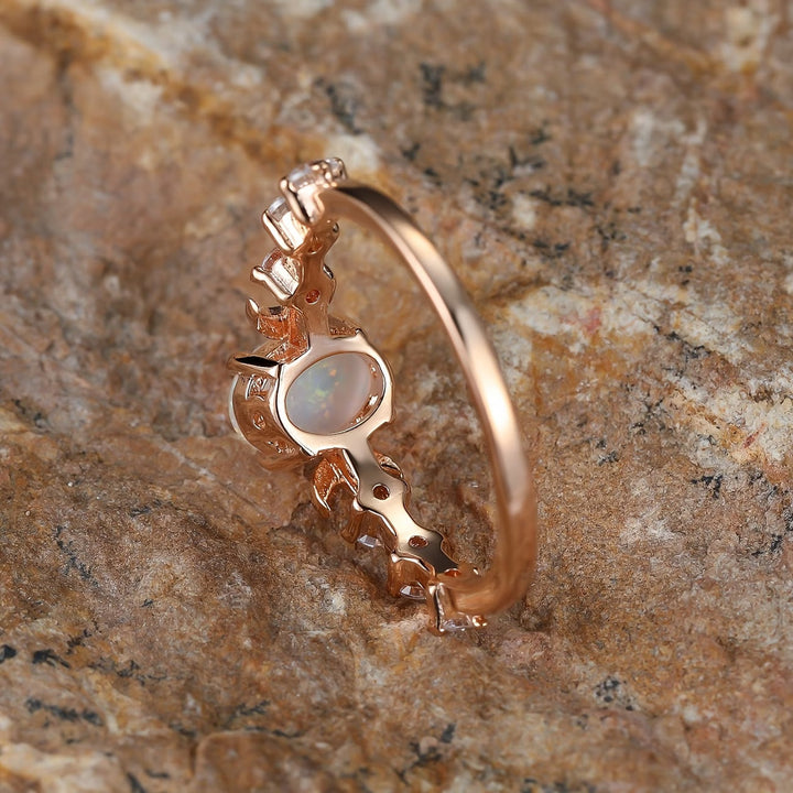 Bague Lune Croissant Opale | Or Rose