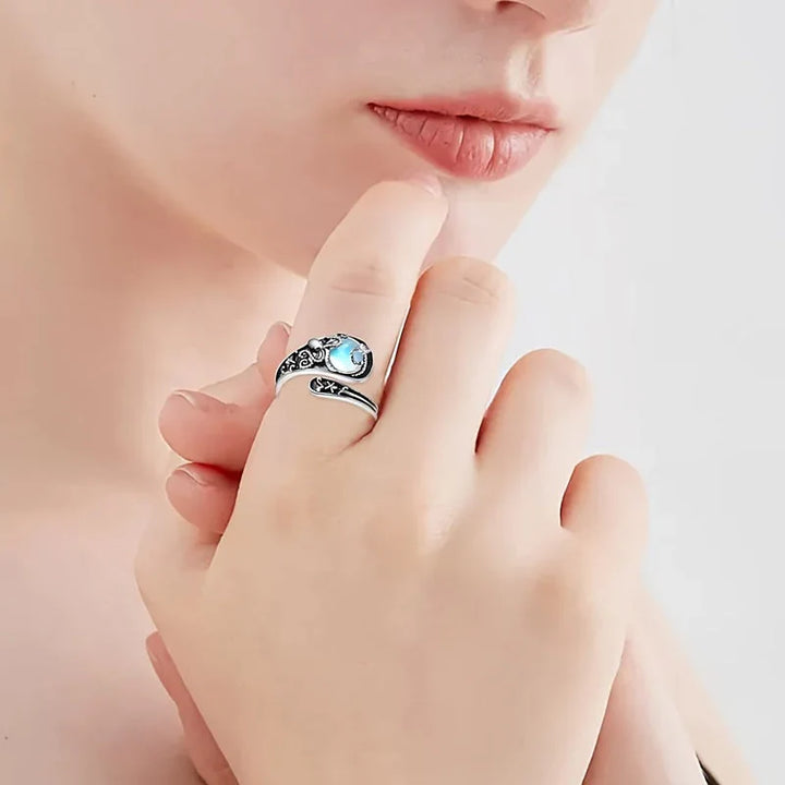 Bague en Argent Octopus avec Pierre de Lune Bleue