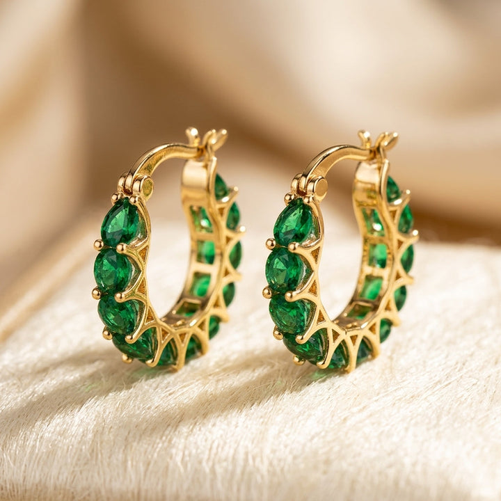 Gold and Emerald Hoop Earrings