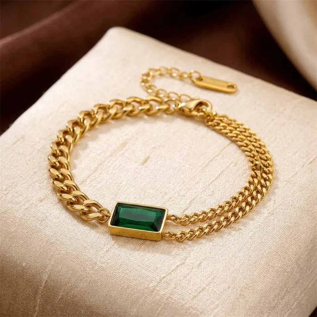 Golden Emerald Chain Bracelet