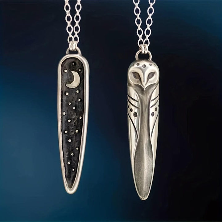 Collier Pendentif Réversible Hibou et Lune
