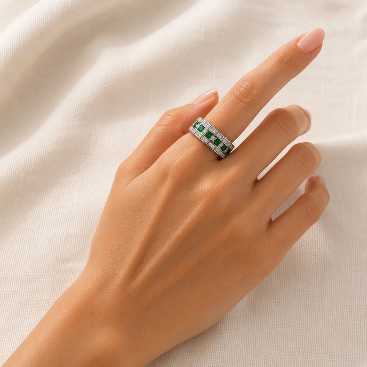 Bague Élégante en Émeraude Matrix