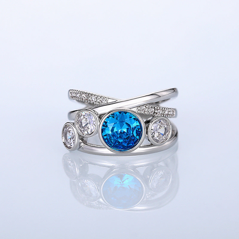 Bague de déclaration en argent avec pierre bleue