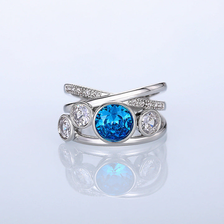 Bague de déclaration en argent avec pierre bleue