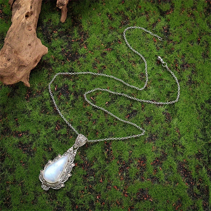 Collier Pendentif Vintage en Pierre de Lune en Forme de Goutte d&