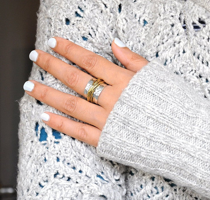 Sterling Silver &amp; Gold Wide Band Statement Ring