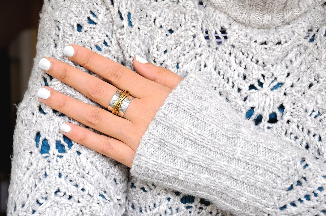 Sterling Silver &amp; Gold Wide Band Statement Ring