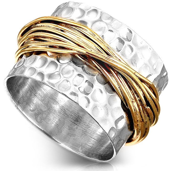 Sterling Silver &amp; Gold Wide Band Statement Ring