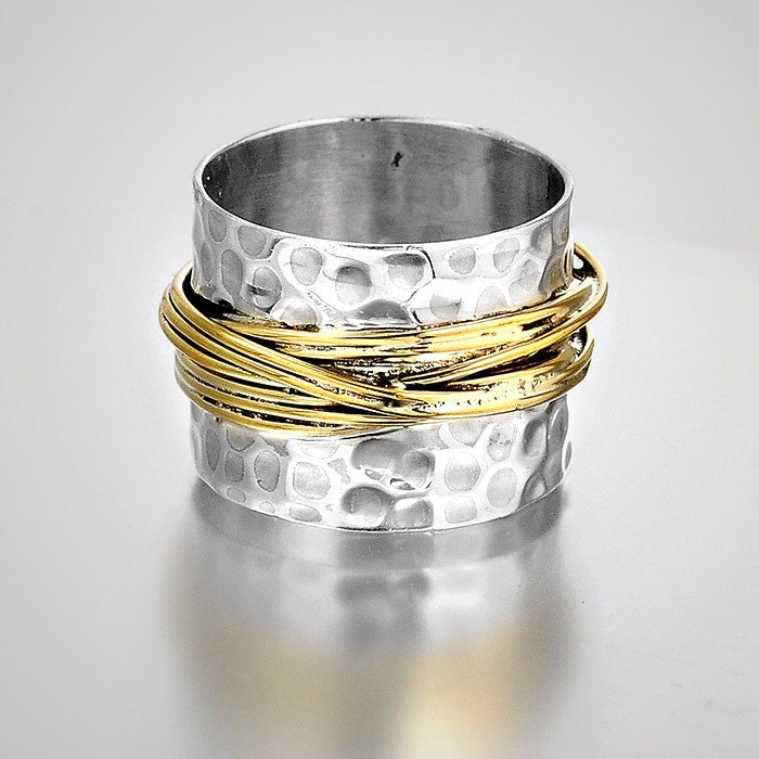 Sterling Silver &amp; Gold Wide Band Statement Ring