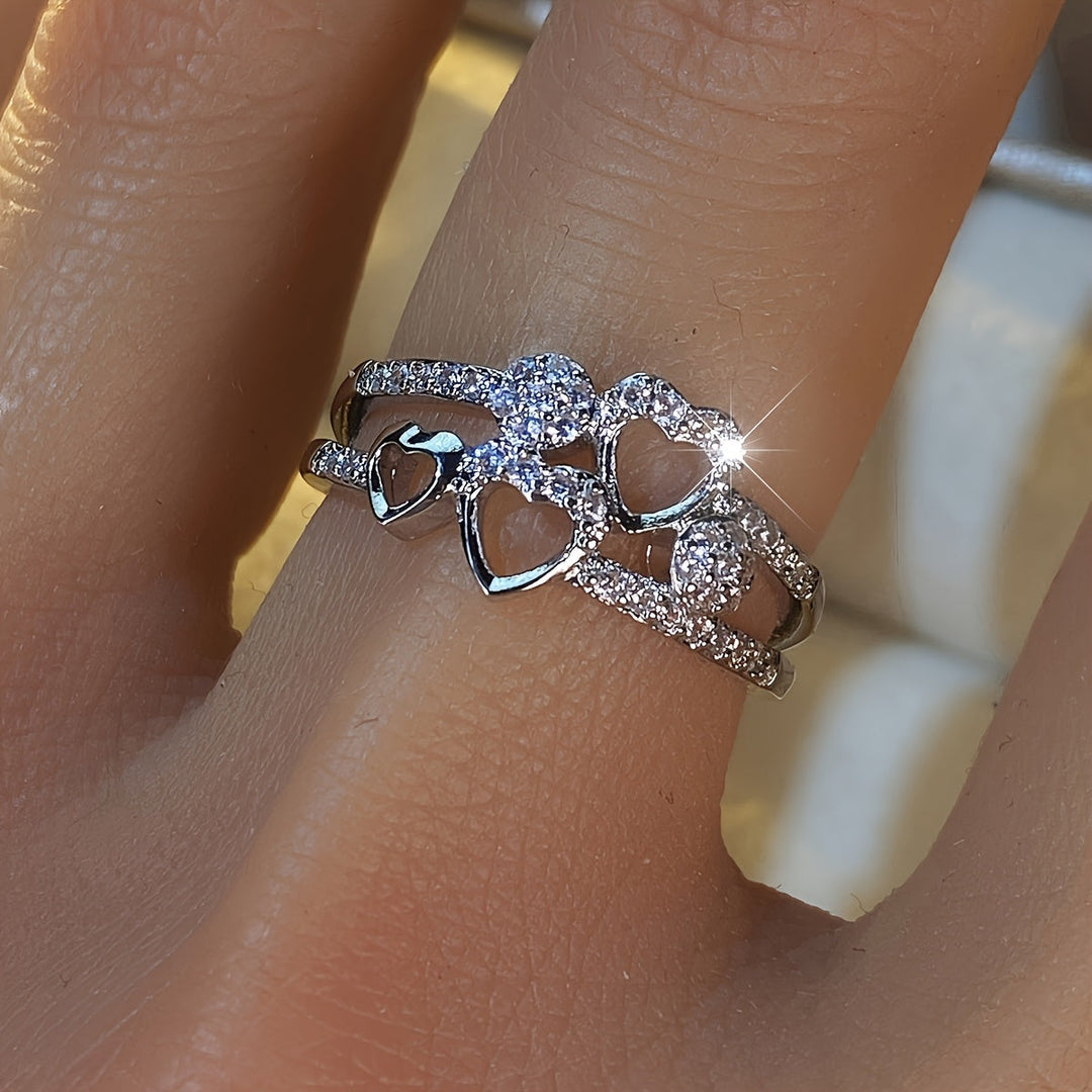 Bague en zirconium avec cœur en or blanc