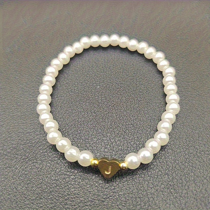 Personalised Pearl Bead Bracelet with Heart Initial Charm