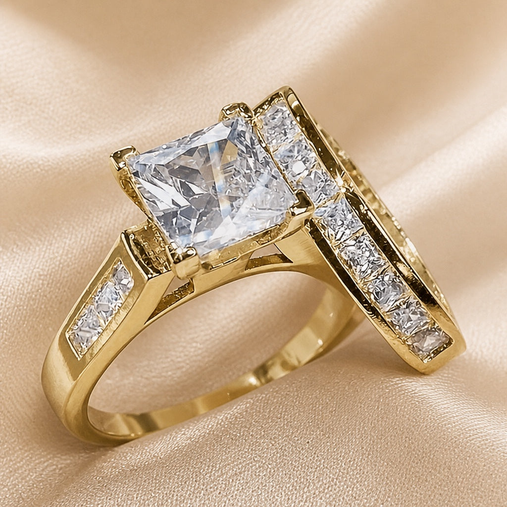 Ensemble de Bagues en Zirconium Carré en Or Blanc