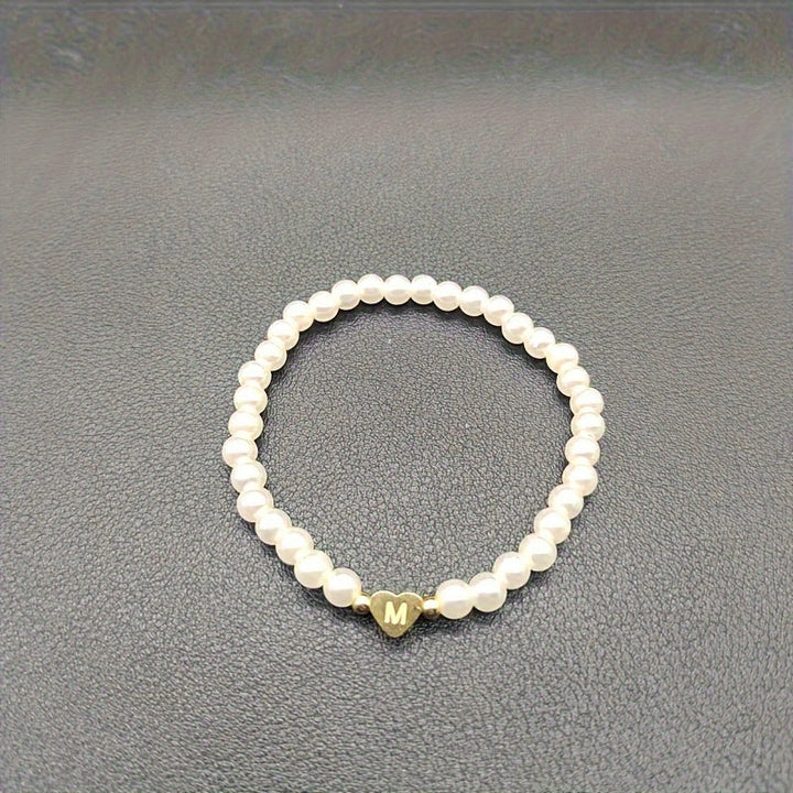 Personalised Pearl Bead Bracelet with Heart Initial Charm