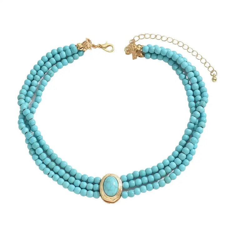 Collier élégant en perles turquoise vintage