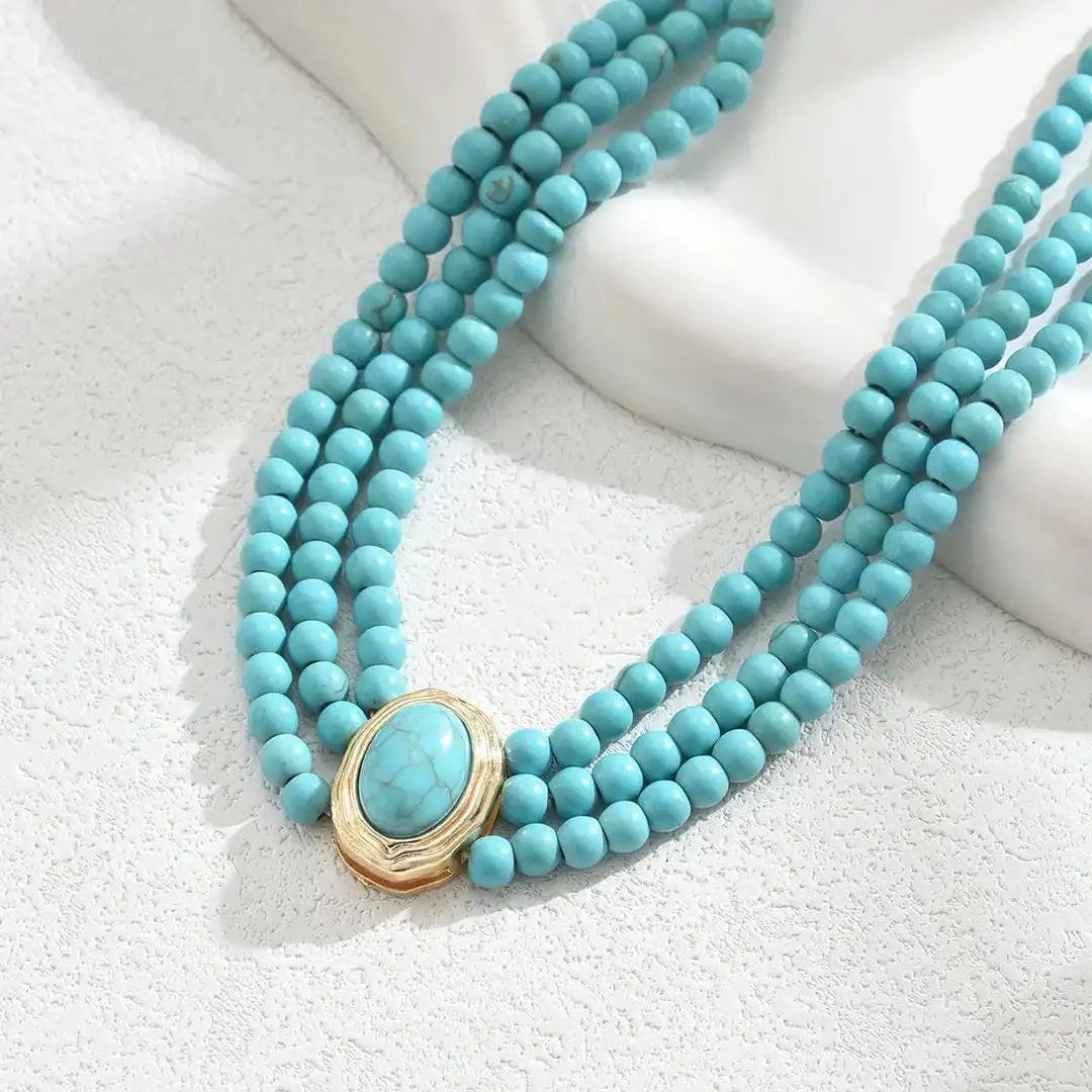 Collier élégant en perles turquoise vintage