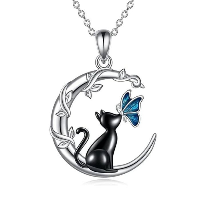 Collier Pendentif en Cristal de Lune et Papillon