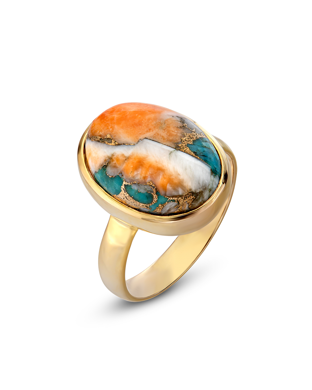 Oyster Copper Turquoise Ring Gold Plated