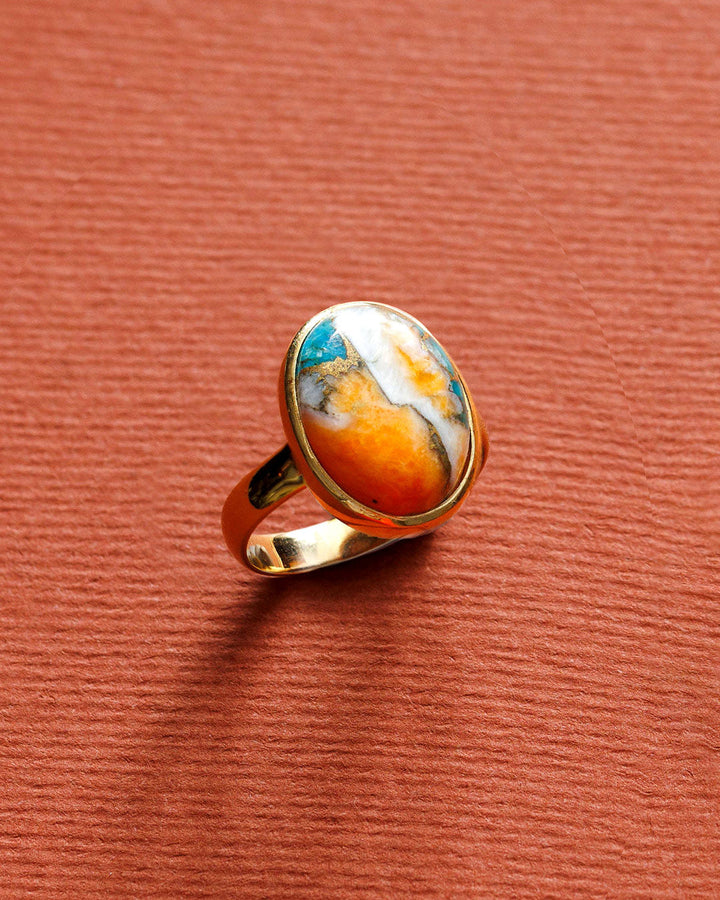 Oyster Copper Turquoise Ring Gold Plated